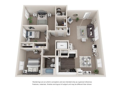 Floor plan for 3 beds, 1.5 baths, 1250 sqft